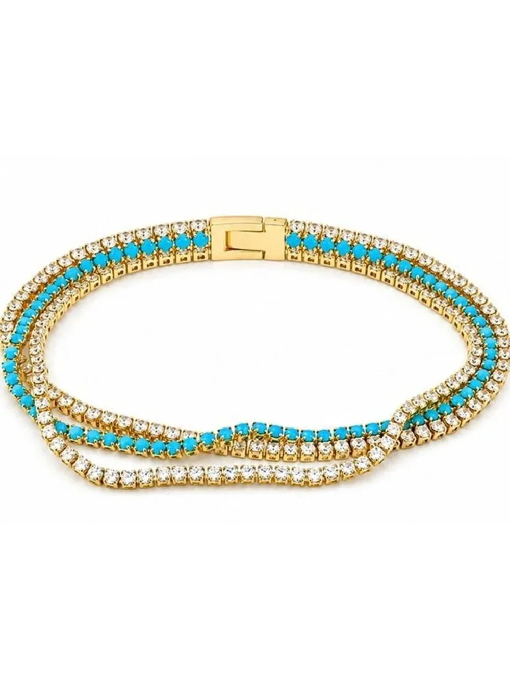 Created Turquoise & White Sapphire Bracelet 14k Yellow Gold Plated